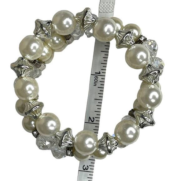 Silver Tone Faux Pearl, Rhinestone and Crystal Bead Bracelets Fashion Jewelry - Picture 4 of 10